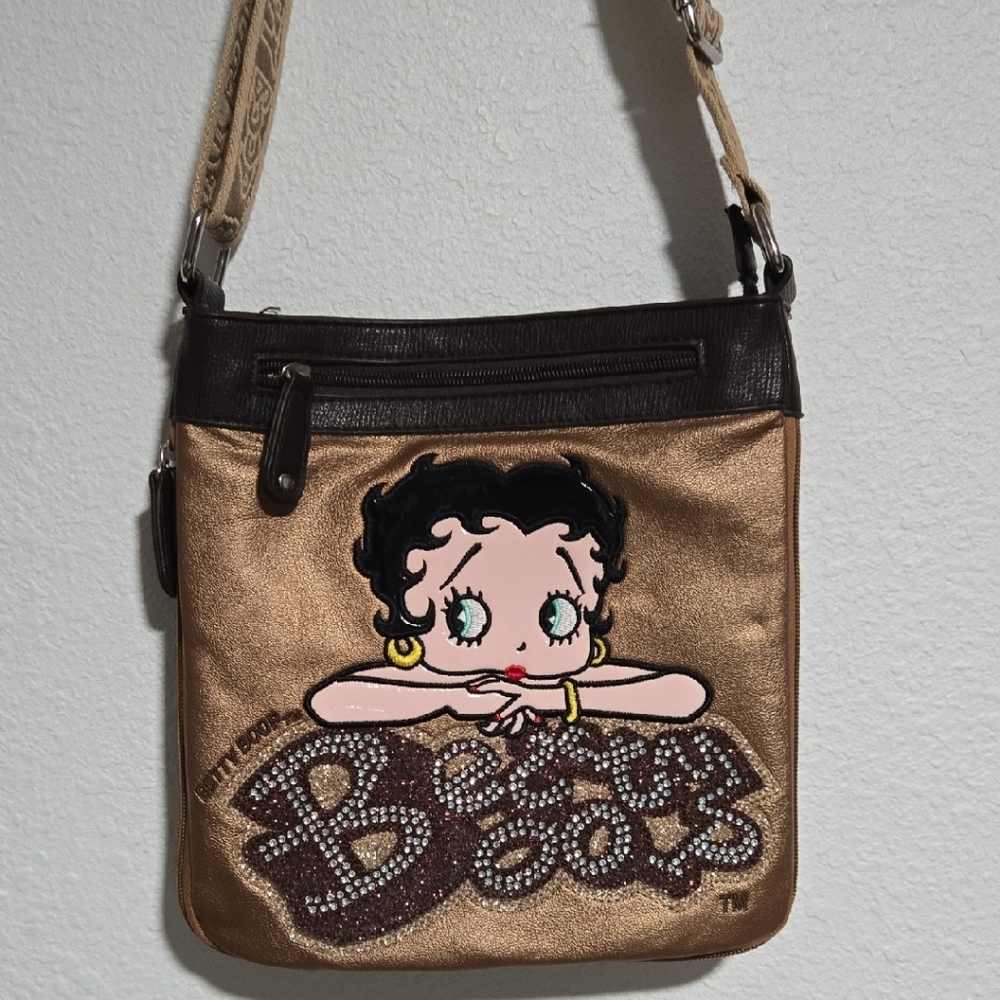Betty Boop Black and Brown Crossbody Bag with Cartoon Design